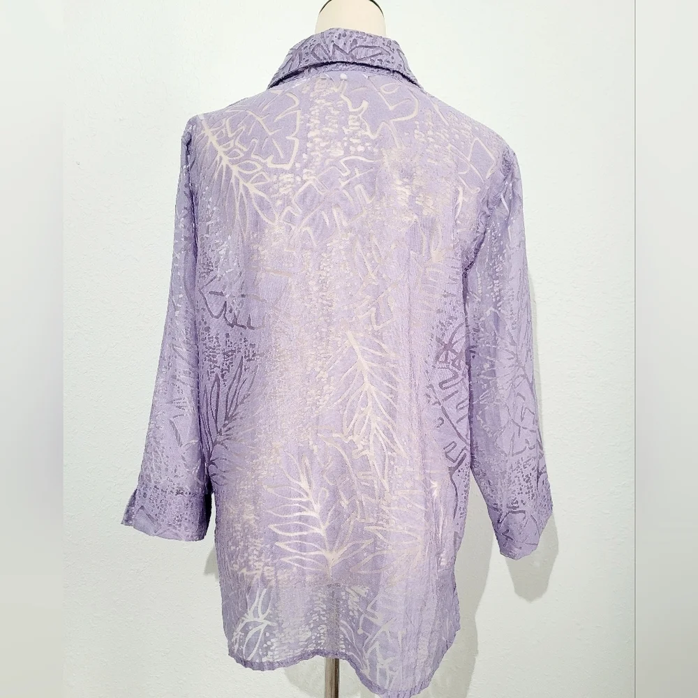 Alfred Dunner Purple Sheer Burnout Button Front Blouse Women’s Size 14 Floral - Picture 6 of 11